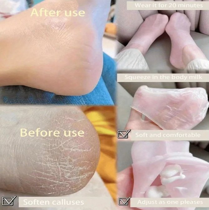 PAR DE CALCETINES HIDRATANTES DE GEL DE SILICONA PARA PIES SECOS Y AGRIETADOS
