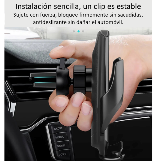 Elegante Soporte de Teléfono Móvil para tu Auto con Cargador Inalámbrico Universal